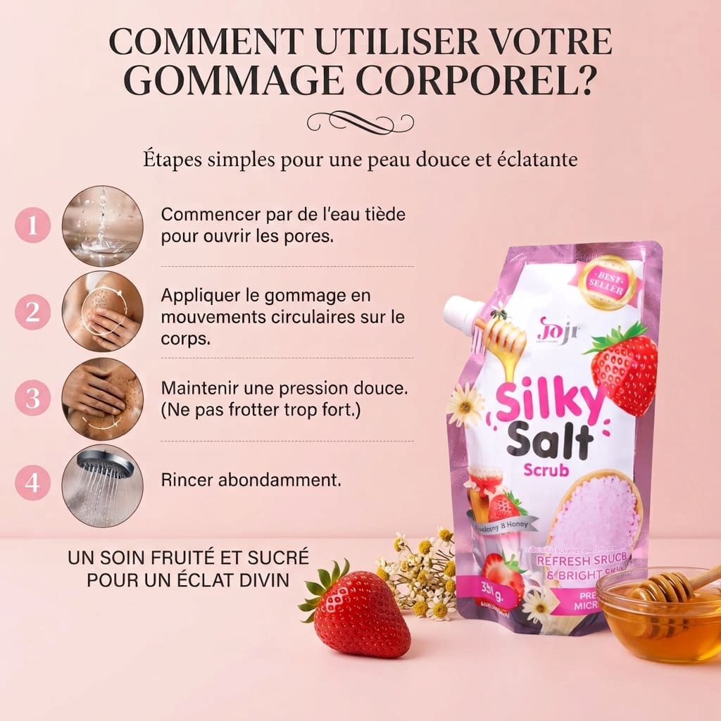 Comment utiliser votre Gommage Sel Fraise & Miel